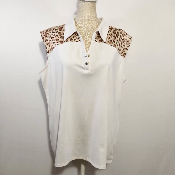 Zenergy Golf By Chico’s Women's Size 2/12-14 Animal Print Sleeveless Polo Top - Picture 1 of 13